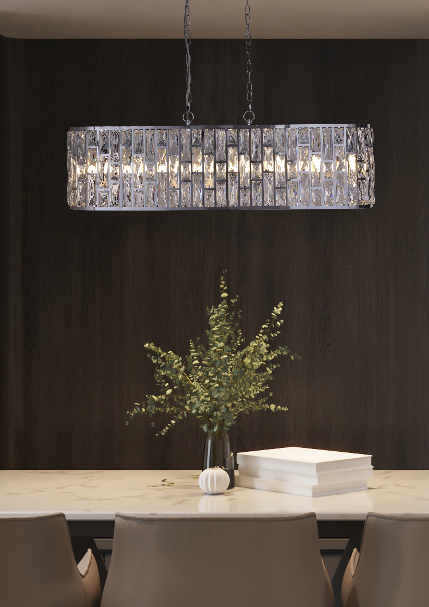 Searchlight Electric Bijou 8Lt Oval Diner Pendant Chrome Metal & Clear Crystal 65818-8CC