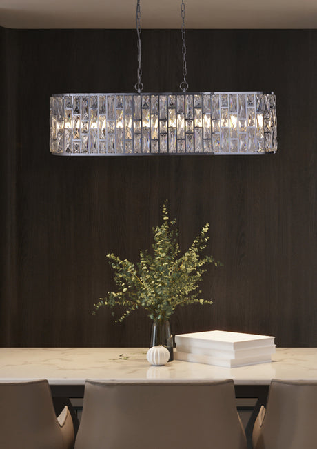 Searchlight Electric Bijou 8Lt Oval Diner Pendant Chrome Metal & Clear Crystal 65818-8CC