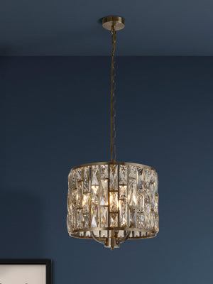 Searchlight Electric Bijou 3Lt Pendant - Antique Brass Metal & Champagne Glass 6583-3AB