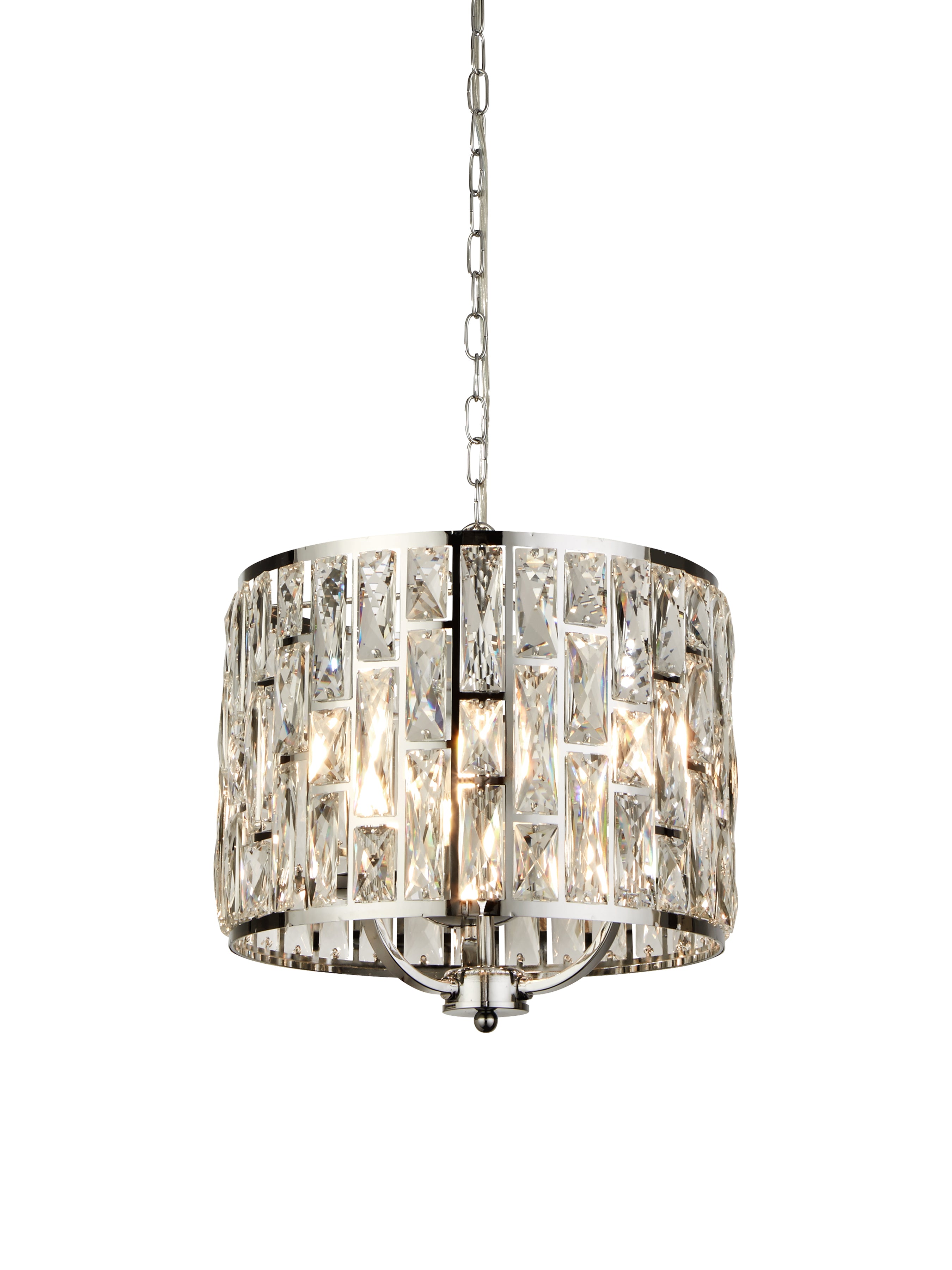 Bijou  3Lt Pendant - Chrome Metal & Crystal Glass