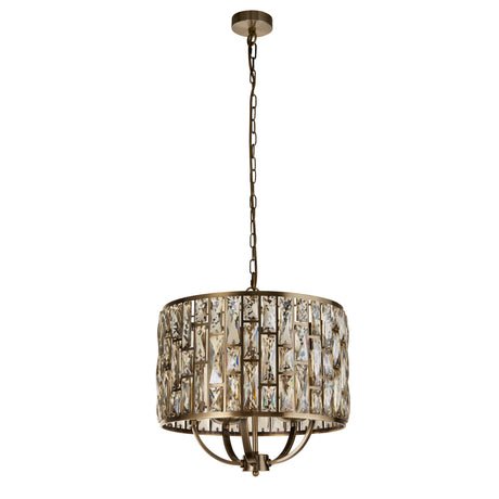 Searchlight Electric Bijou 5Lt Pendant - Antique Brass Metal & Champagne Glass 6585-5AB