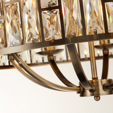 Searchlight Electric Bijou 8Lt Pendant - Antique Brass Metal & Champagne Glass 6588-8AB