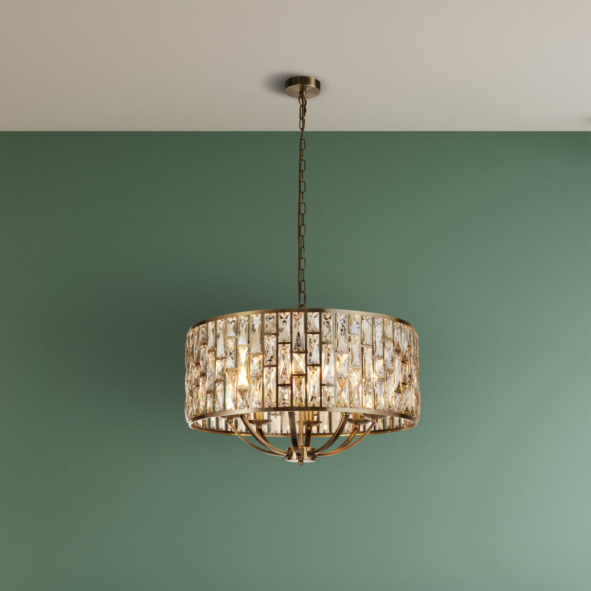 Searchlight Electric Bijou 8Lt Pendant - Antique Brass Metal & Champagne Glass 6588-8AB