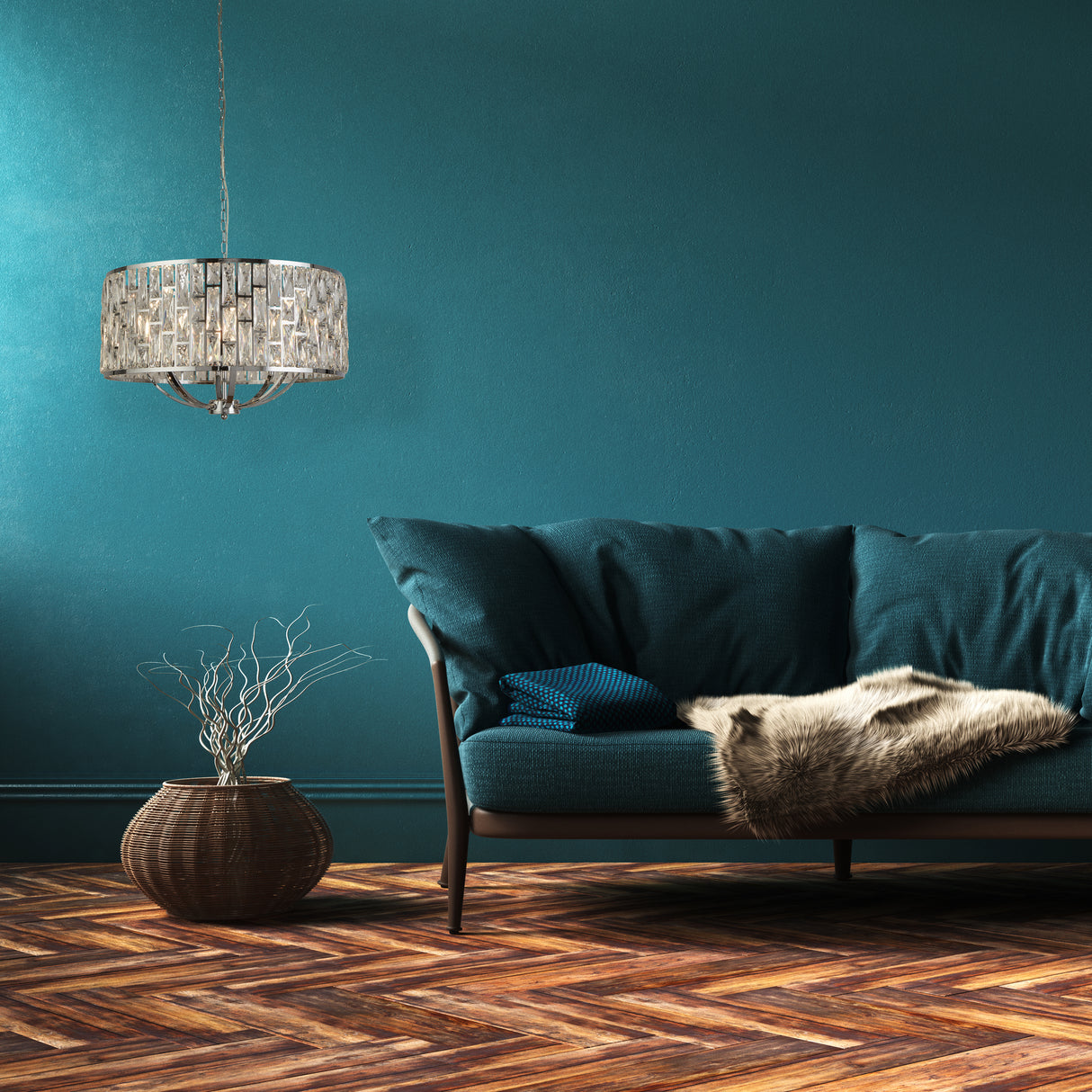 Searchlight Electric Bijou  8Lt Pendant - Chrome Metal & Crystal Glass 6588-8CC