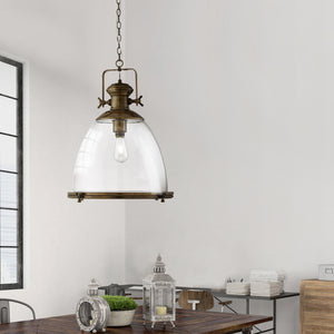 Searchlight Electric Industrial Pendant - Antique Brass & Clear Glass 6659