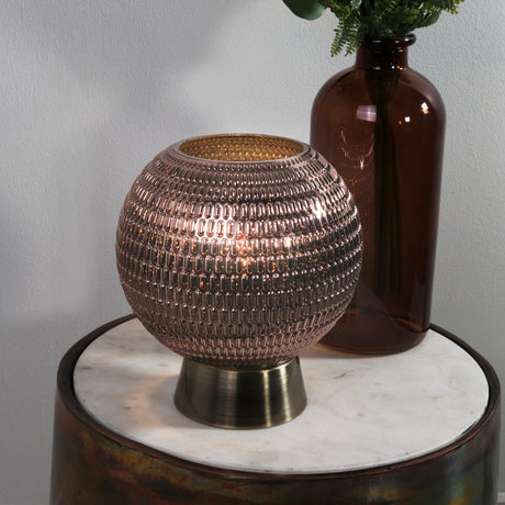 Searchlight Electric Mila Table Lamp - Antique Brass Metal & Brown Glass 67008AB