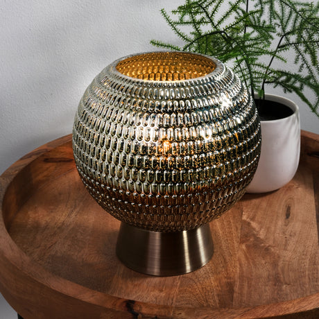 Searchlight Electric Mila Table Lamp - Brass Metal & Green Glass 67008PB