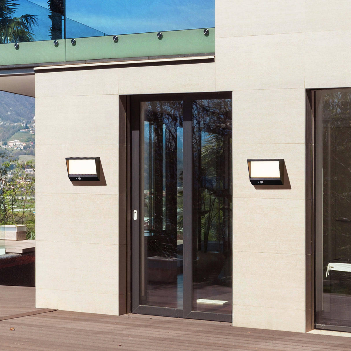 Searchlight Electric Solar Outdoor Wall Light - Black Metal & White Polycarbonate 67418BK