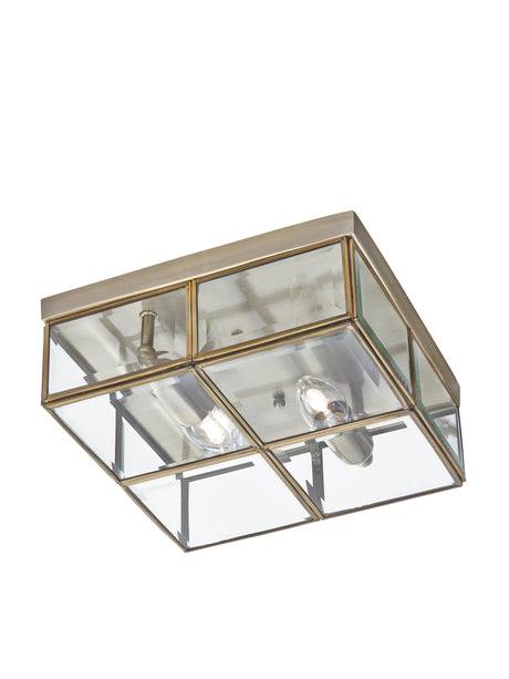 Pisa 2Lt Flush - Antique Brass Metal & Clear Bevelled Glass
