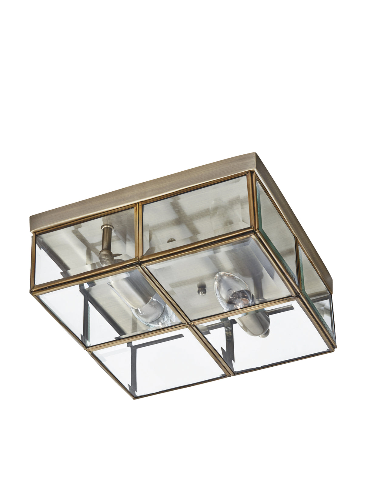 Searchlight Electric Pisa 2Lt Flush - Antique Brass Metal & Clear Bevelled Glass 6769-26AB