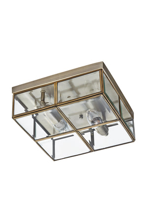 Searchlight Electric Pisa 2Lt Flush - Antique Brass Metal & Clear Bevelled Glass 6769-26AB