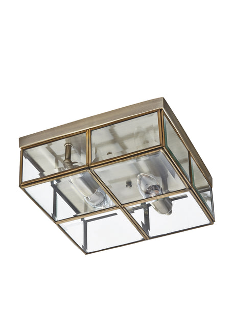 Searchlight Electric Pisa 2Lt Flush - Antique Brass Metal & Clear Bevelled Glass 6769-26AB