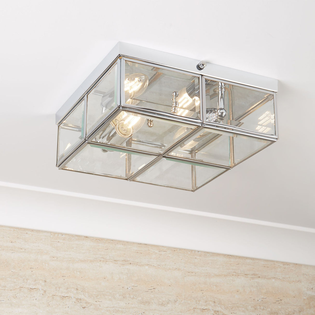 Searchlight Electric Pisa 2Lt Flush - Chrome Metal & Clear Bevelled Glass 6769-26CC