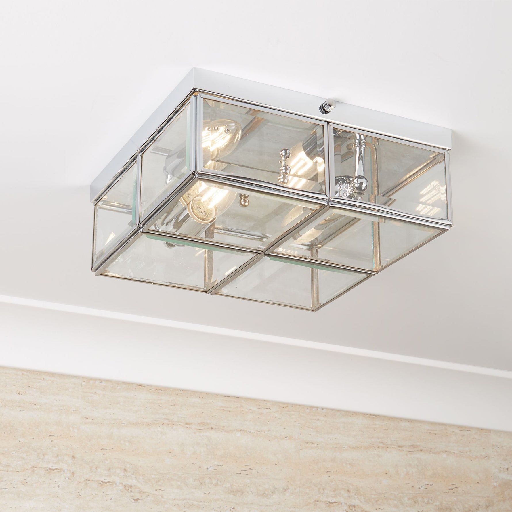 Searchlight Electric Pisa 2Lt Flush - Chrome Metal & Clear Bevelled Glass 6769-26CC