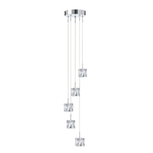 Ice Cube 5Lt Multi-Drop Pendant - Chrome Metal & Glass