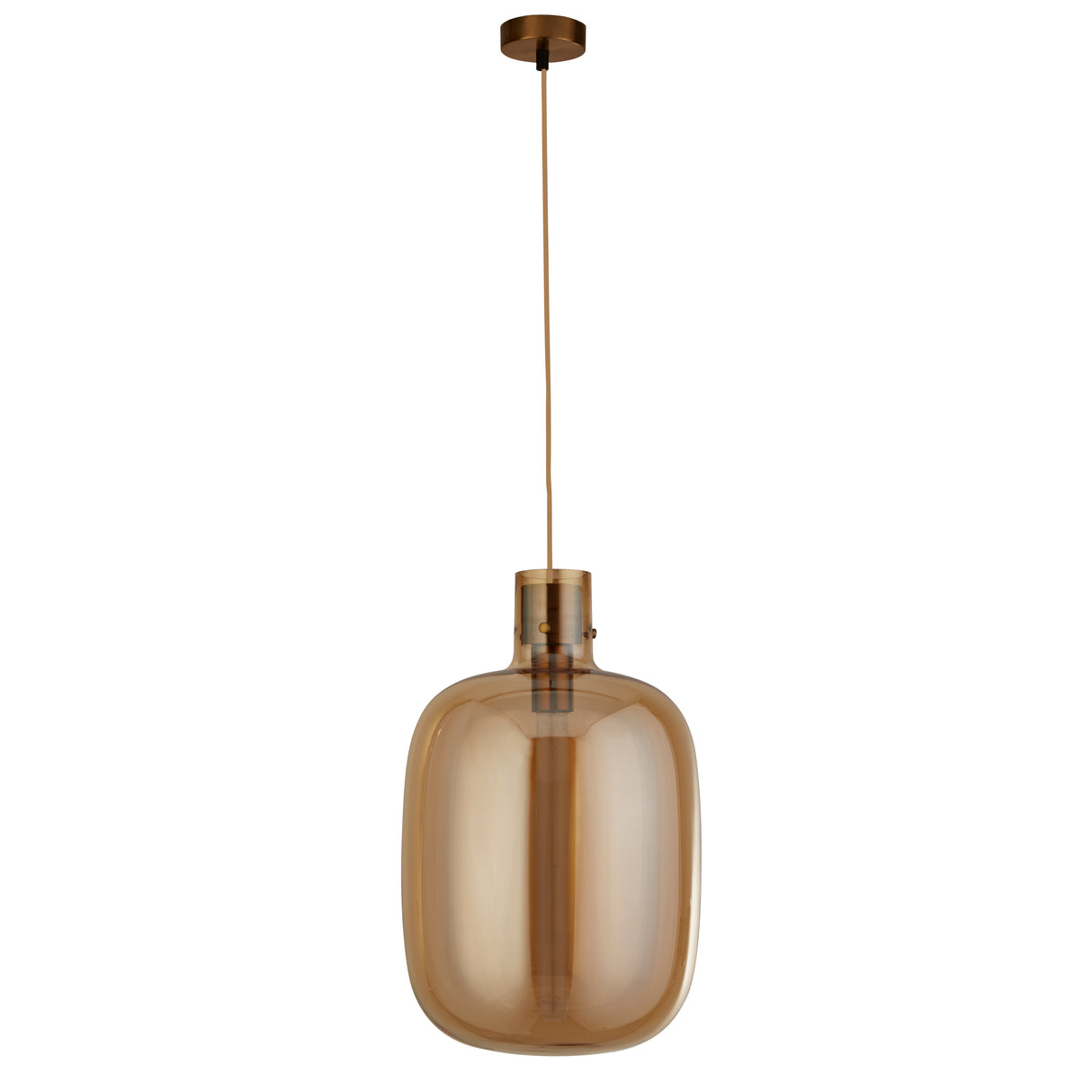 Searchlight Electric Barrel Pendant - Satin Brass & Amber Glass 68361AM