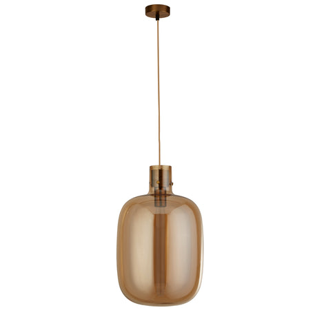 Searchlight Electric Barrel Pendant - Satin Brass & Amber Glass 68361AM