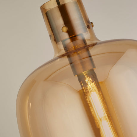 Searchlight Electric Barrel Pendant - Satin Brass & Amber Glass 68361AM