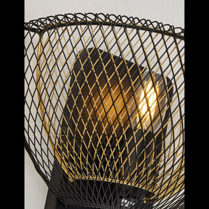 Searchlight Electric Honeycomb Wall Light  - Black Metal & Gold Mesh 6842BGO