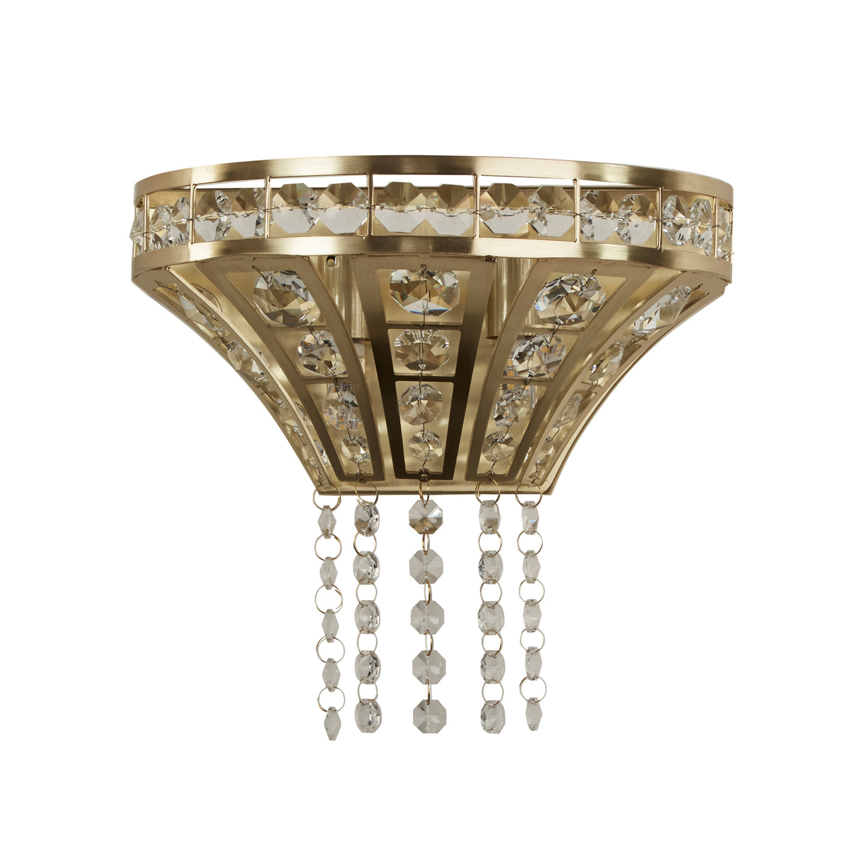 Searchlight Electric Gemma 2Lt Wall Light - Satin Brass & Clear Crystal 68510-2SB