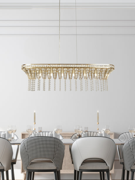 Searchlight Electric Gemma 8Lt Bar Pendant - Satin Brass & Clear Crystal 68510-8SB