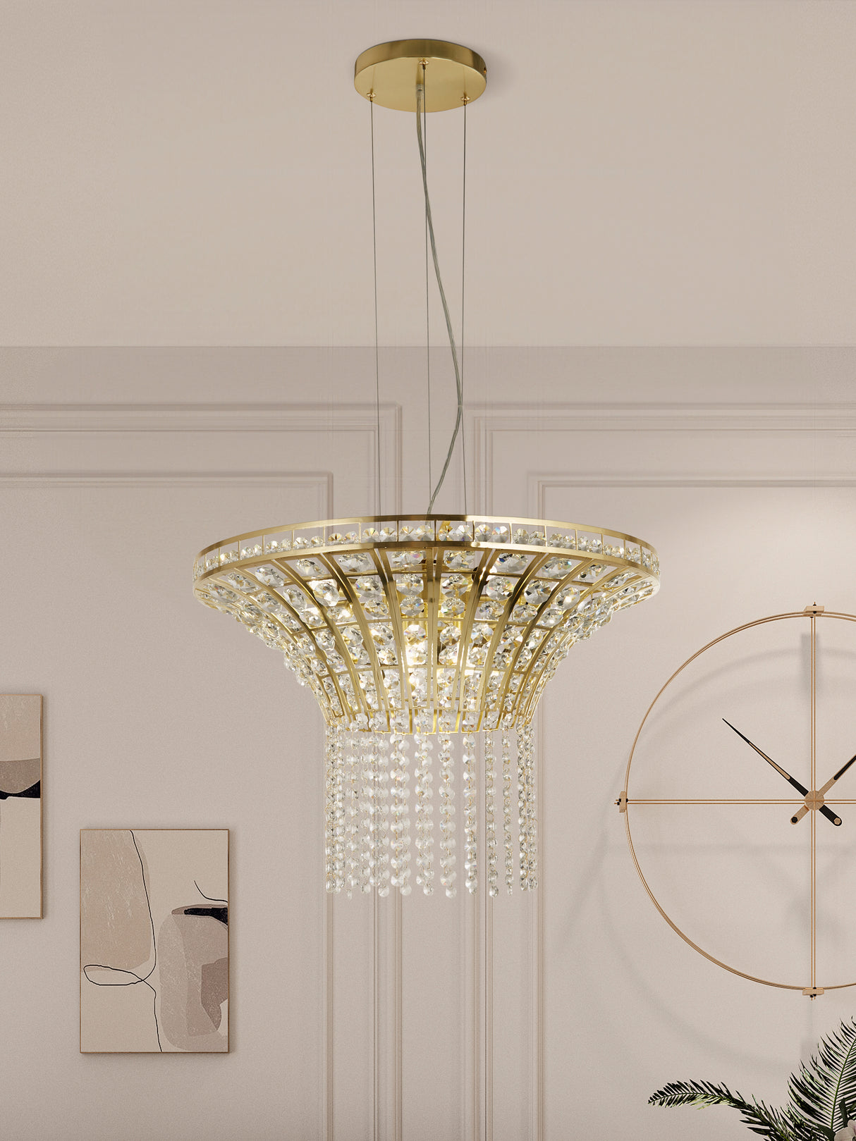 Searchlight Electric Gemma 8Lt Round Pendant - Satin Brass & Clear Crystal 68511-8SB