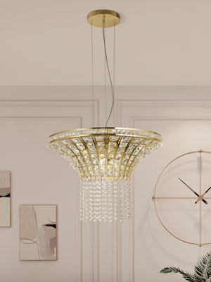 Searchlight Electric Gemma 8Lt Round Pendant - Satin Brass & Clear Crystal 68511-8SB