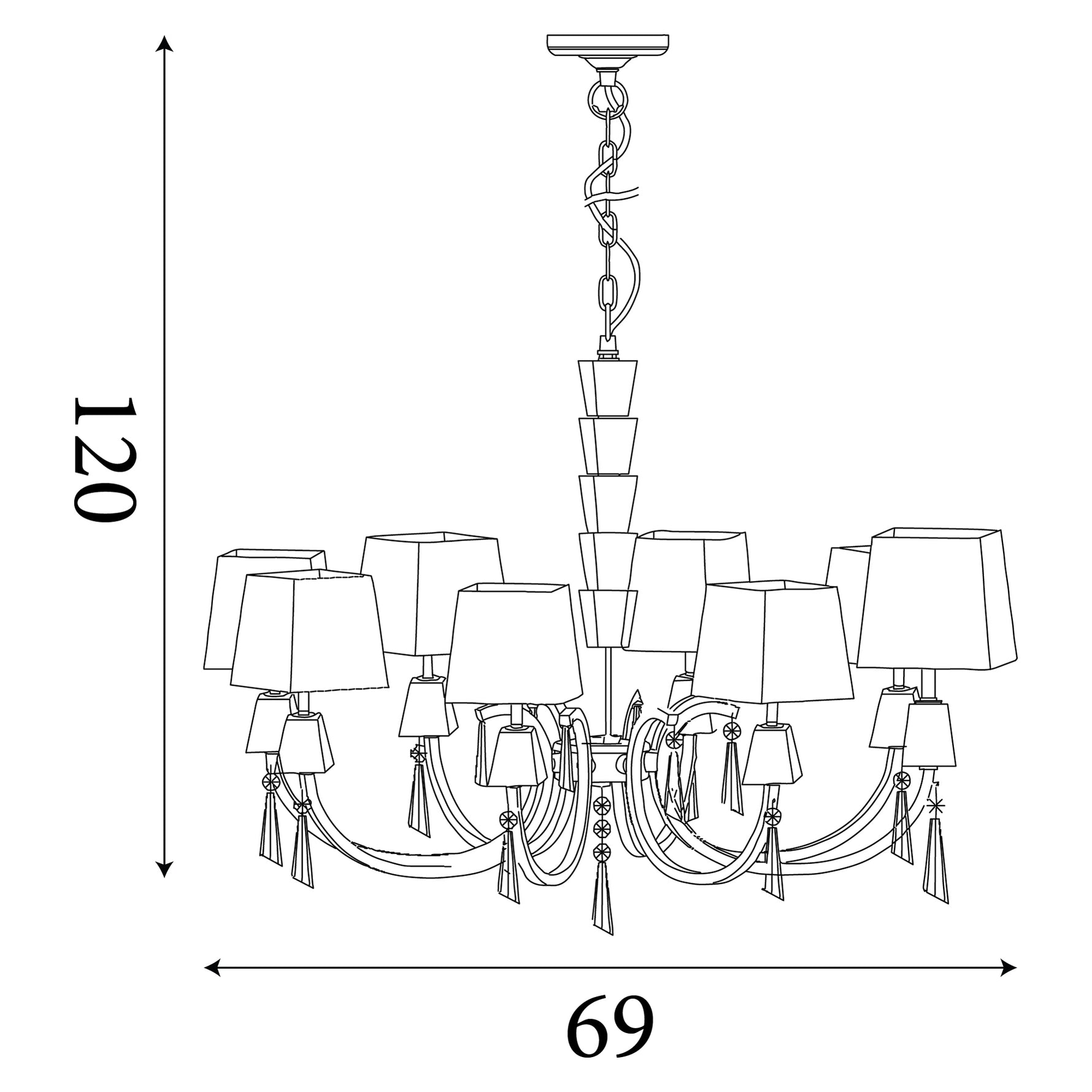Searchlight Electric Portico 8Lt Pendant - Chrome Metal, Acrylic & String Shades 6888-8CC