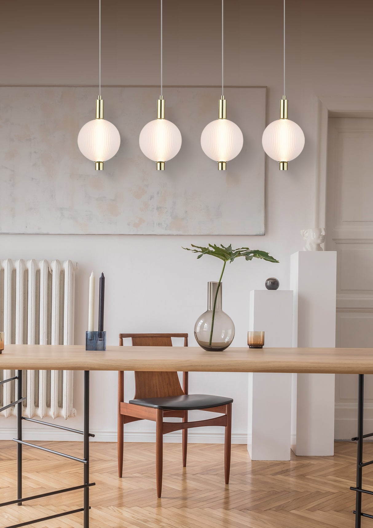 Searchlight Electric Luminique LED 4Lt Bar Pendant, Satin Brass Metal with Glass 69410-4SB