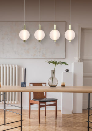 Searchlight Electric Luminique LED 4Lt Bar Pendant, Satin Brass Metal with Glass 69410-4SB