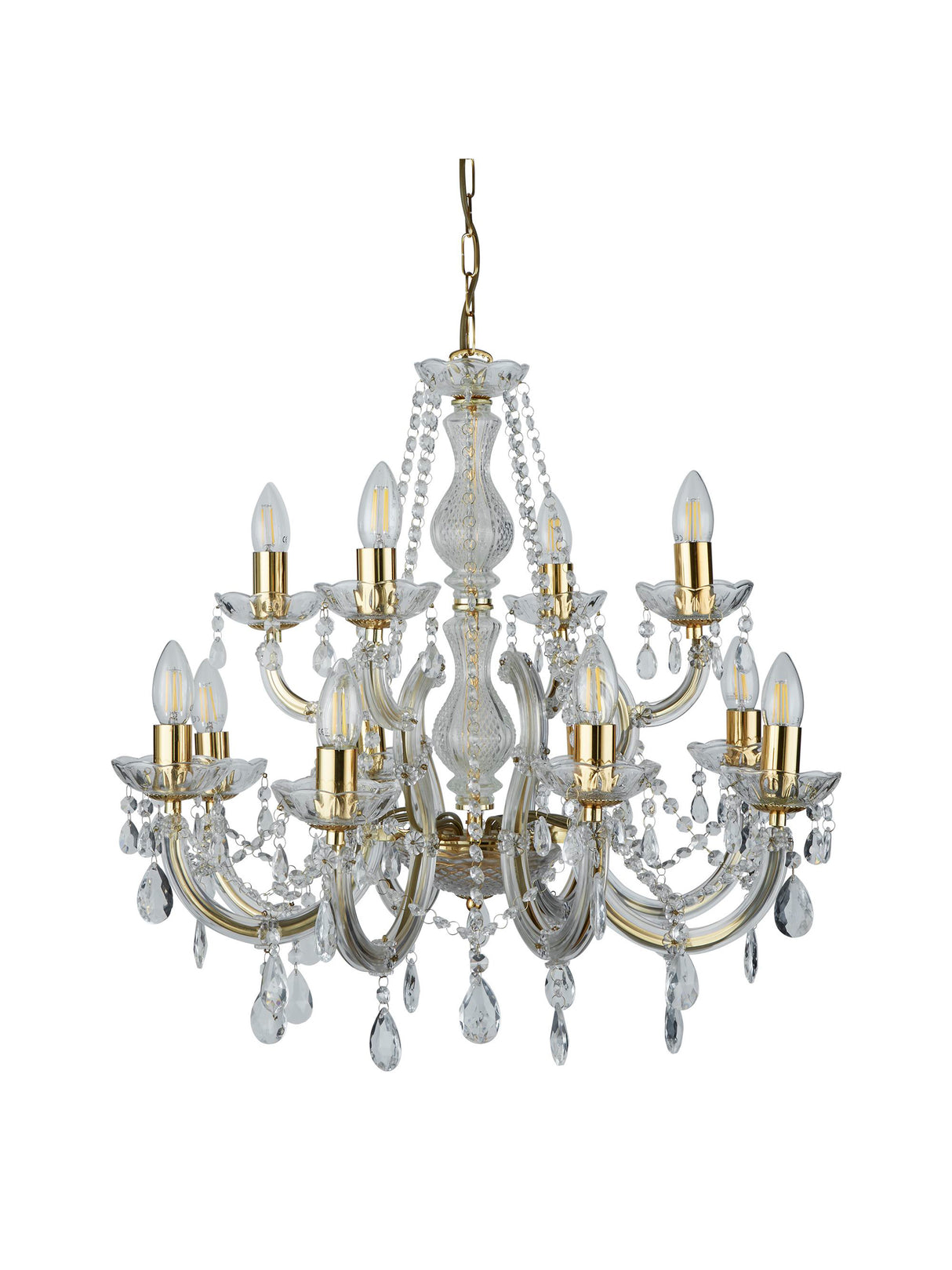 Searchlight Electric Marie Therese 12Lt Chandelier-Polished Brass & Clear Acrylic 699-12
