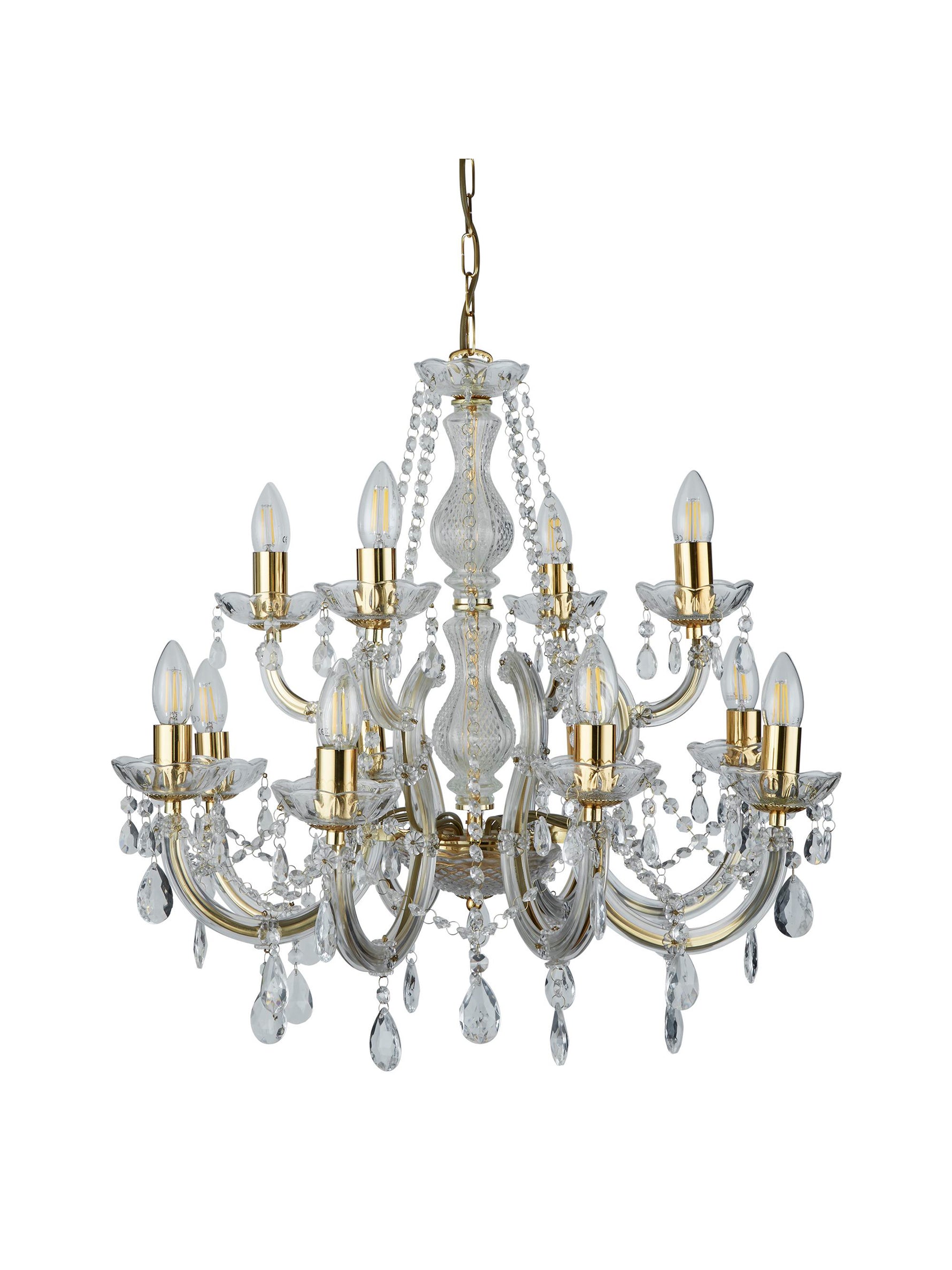 Searchlight Electric Marie Therese 12Lt Chandelier-Polished Brass & Clear Acrylic 699-12