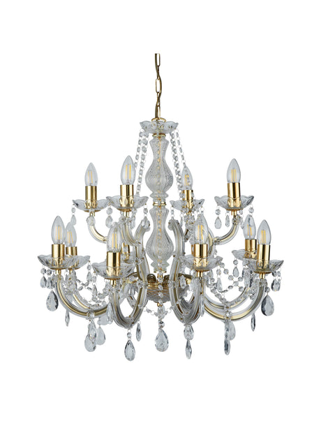 Searchlight Electric Marie Therese 12Lt Chandelier-Polished Brass & Clear Acrylic 699-12
