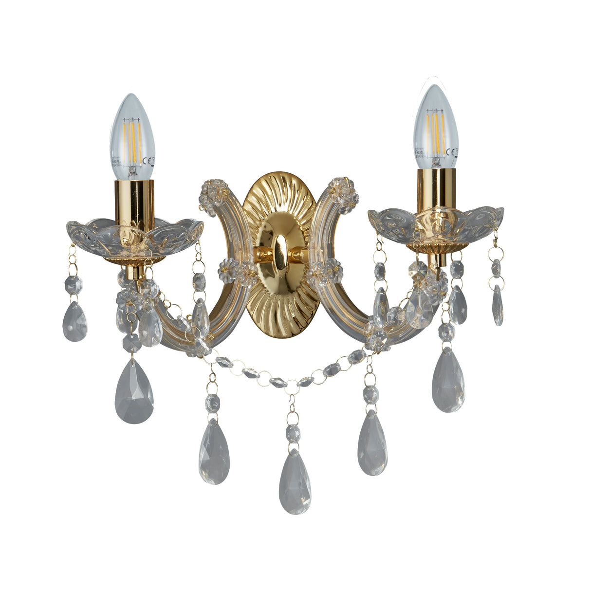 Searchlight Electric Marie Therese 2Lt Wall Light-Polished Brass & Clear Acrylic 699-2