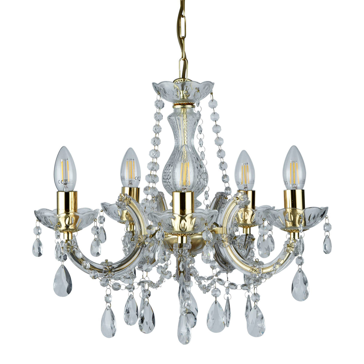 Searchlight Electric Marie Therese 5Lt Pendant - Polished Brass & Clear Acrylic 699-5