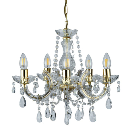 Searchlight Electric Marie Therese 5Lt Pendant - Polished Brass & Clear Acrylic 699-5