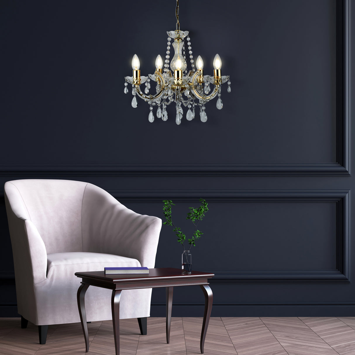 Searchlight Electric Marie Therese 5Lt Pendant - Polished Brass & Clear Acrylic 699-5