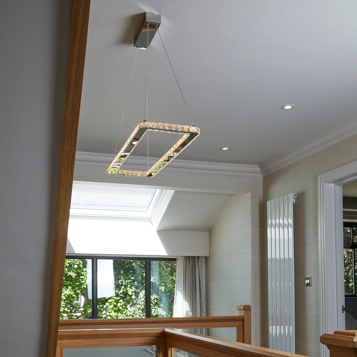 Searchlight Electric Clover Rectangular Pendant - Chrome & Clear Glass 7012CC