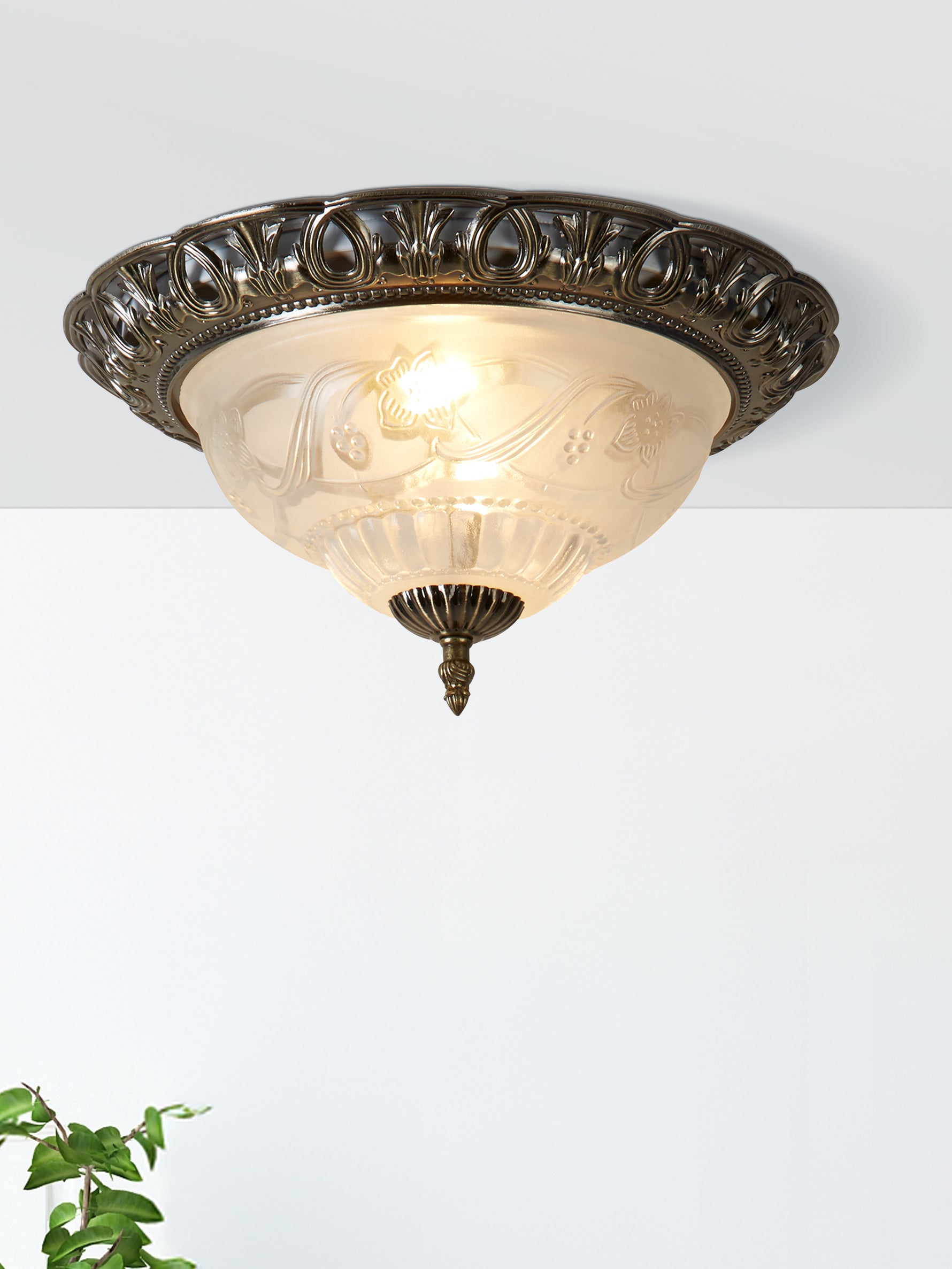 Searchlight Electric Derby Flush  - Antique Brass Metal & Glass 7045-13