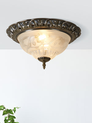 Searchlight Electric Derby Flush  - Antique Brass Metal & Glass 7045-13