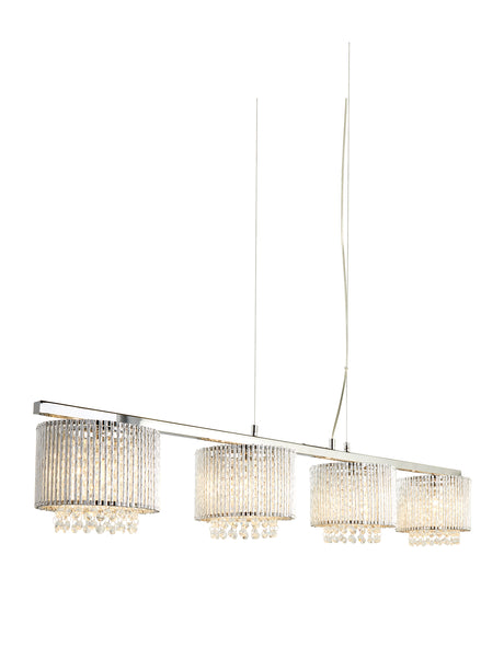 Elise II 4Lt Bar Pendant - Chrome Metal & Clear Crystal