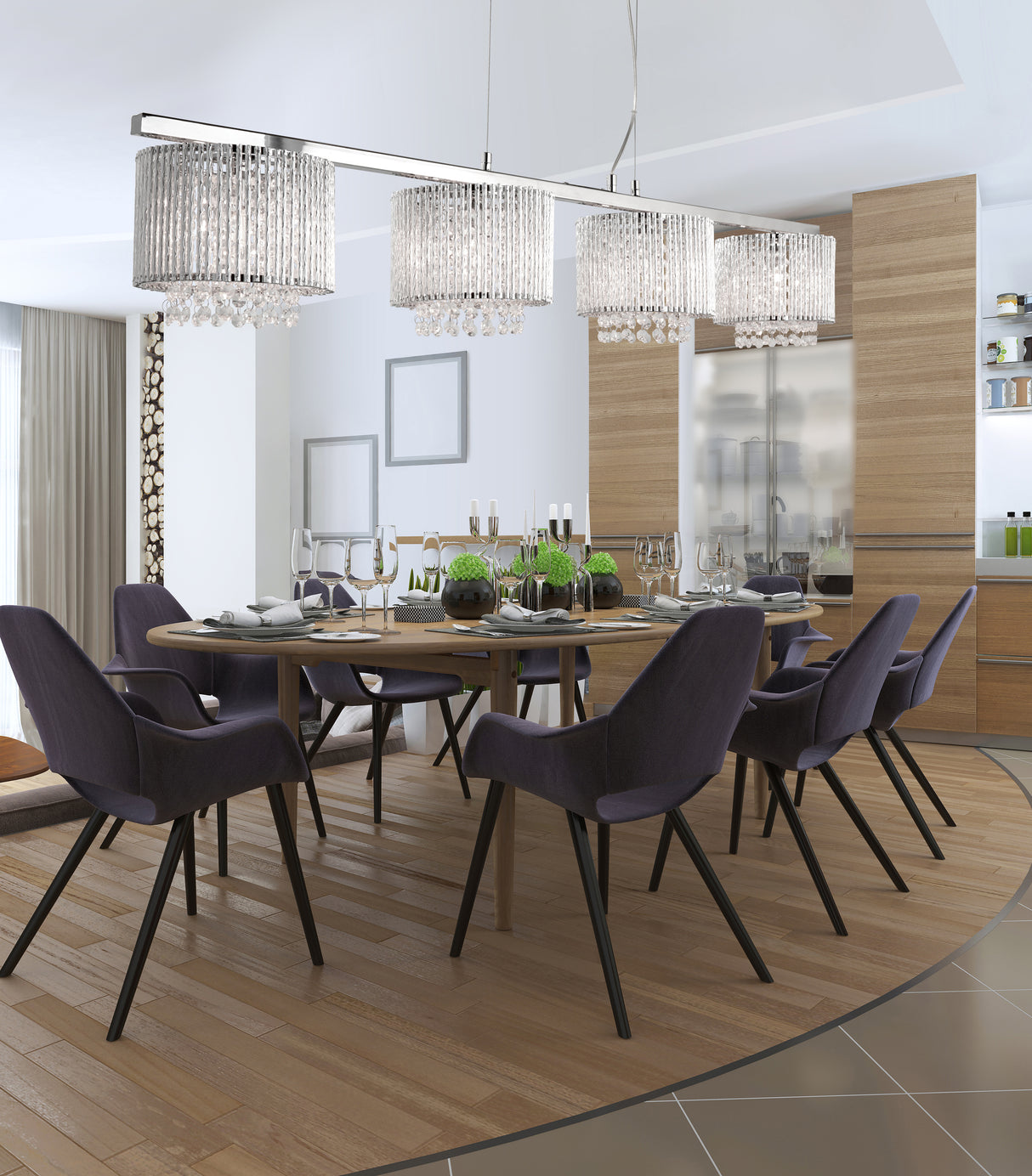 Searchlight Electric Elise II 4Lt Bar Pendant - Chrome Metal & Clear Crystal 7094-4CC