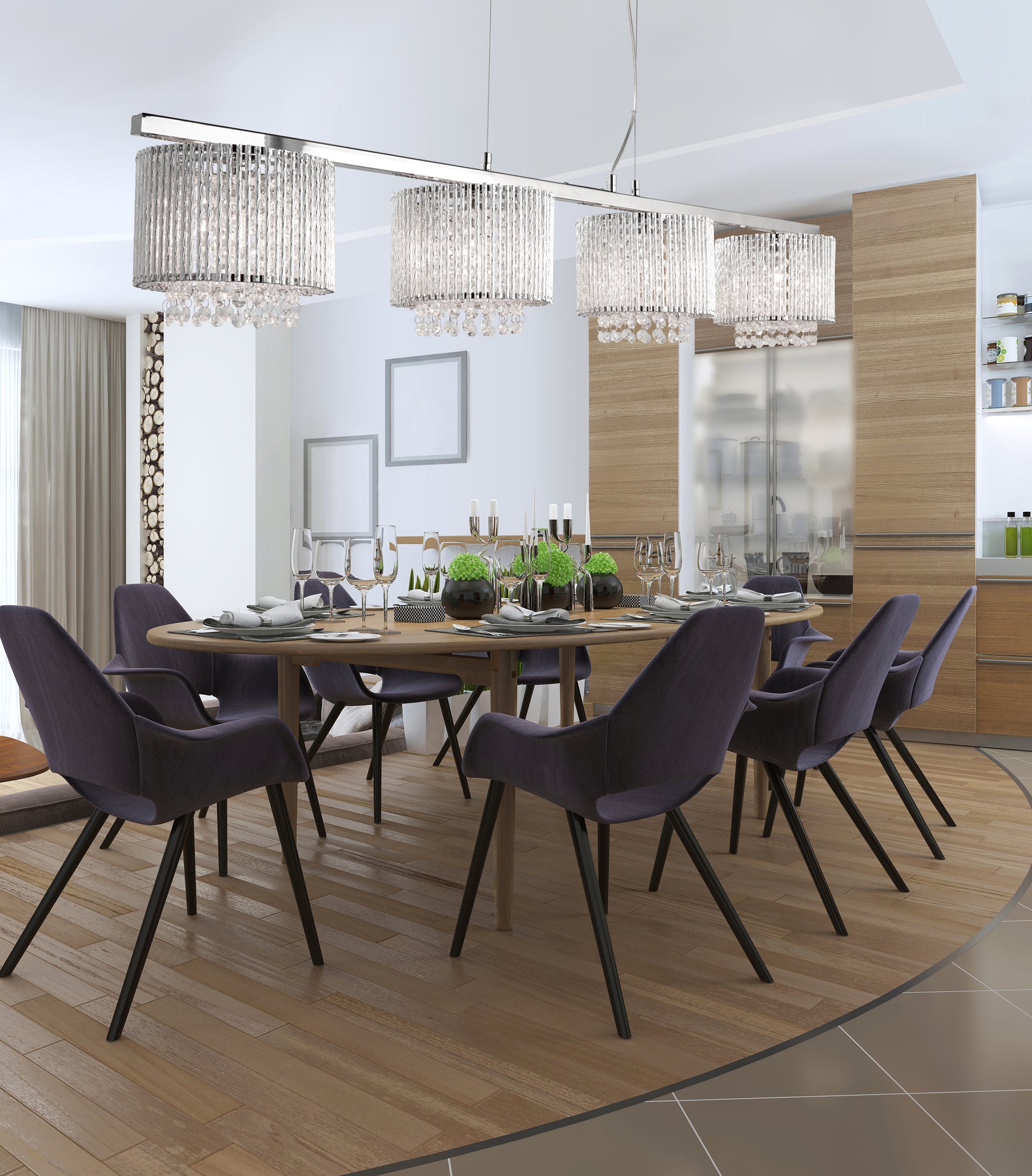 Searchlight Electric Elise II 4Lt Bar Pendant - Chrome Metal & Clear Crystal 7094-4CC