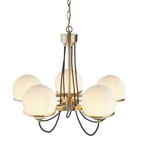Sphere 5Lt Pendant - Antique Brass Metal & Opal Glass