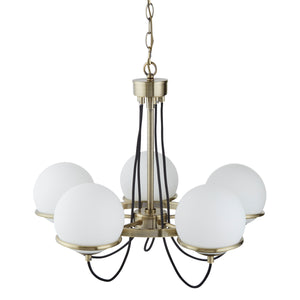 Searchlight Electric Sphere 5Lt Pendant - Antique Brass Metal & Opal Glass 7095-5AB