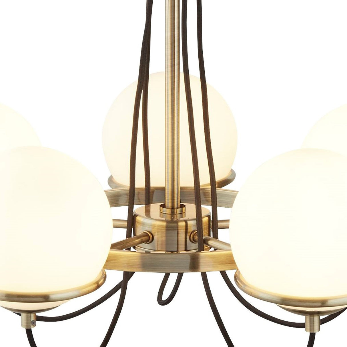 Searchlight Electric Sphere 5Lt Pendant - Antique Brass Metal & Opal Glass 7095-5AB
