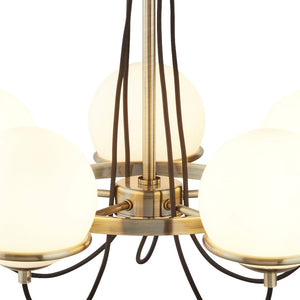 Searchlight Electric Sphere 5Lt Pendant - Antique Brass Metal & Opal Glass 7095-5AB