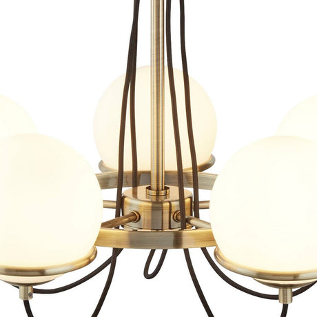 Searchlight Electric Sphere 5Lt Pendant - Antique Brass Metal & Opal Glass 7095-5AB