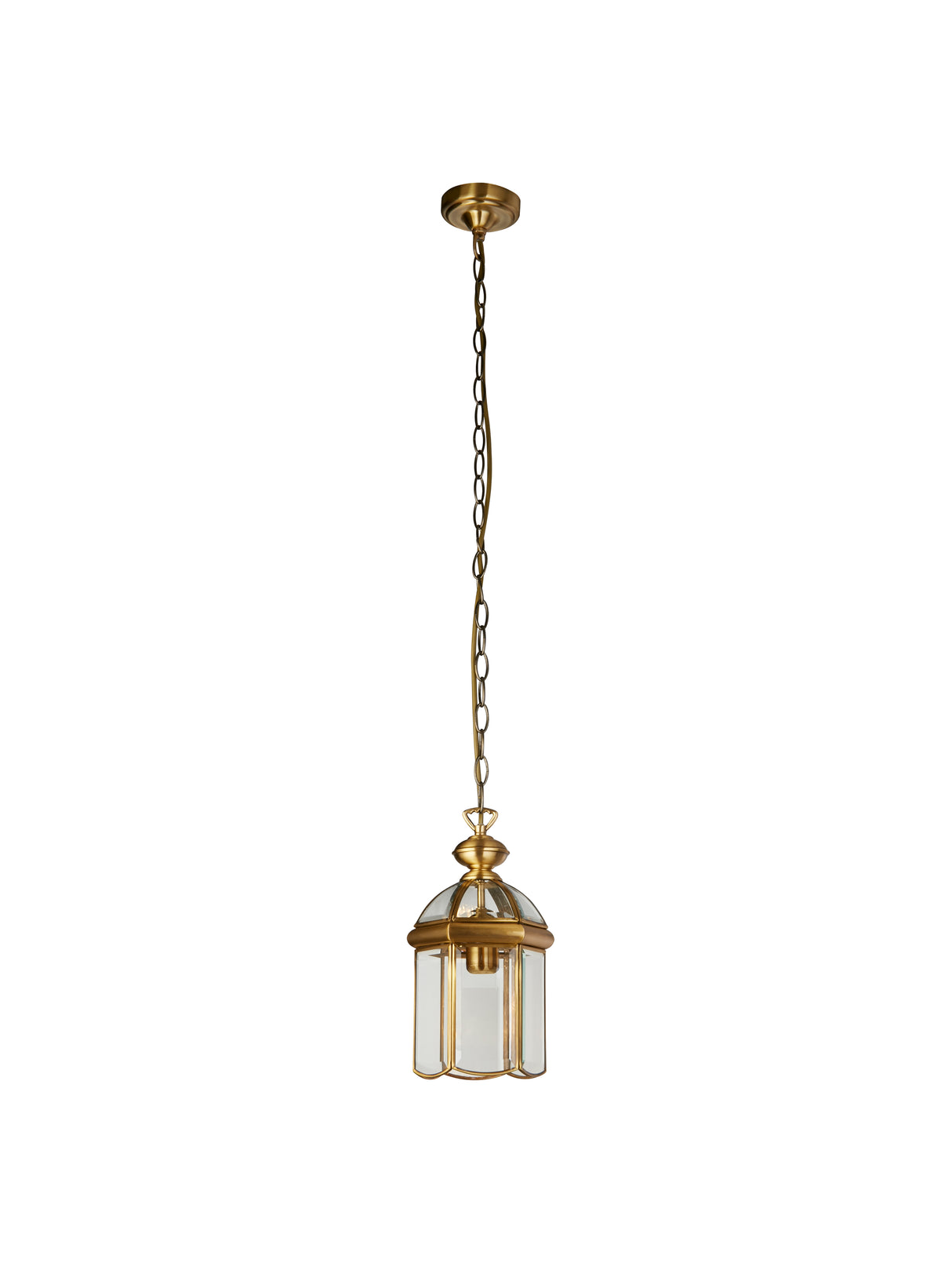 Searchlight Electric Bevelled Lantern - Antique Brass Metal & Clear Glass 7131AB