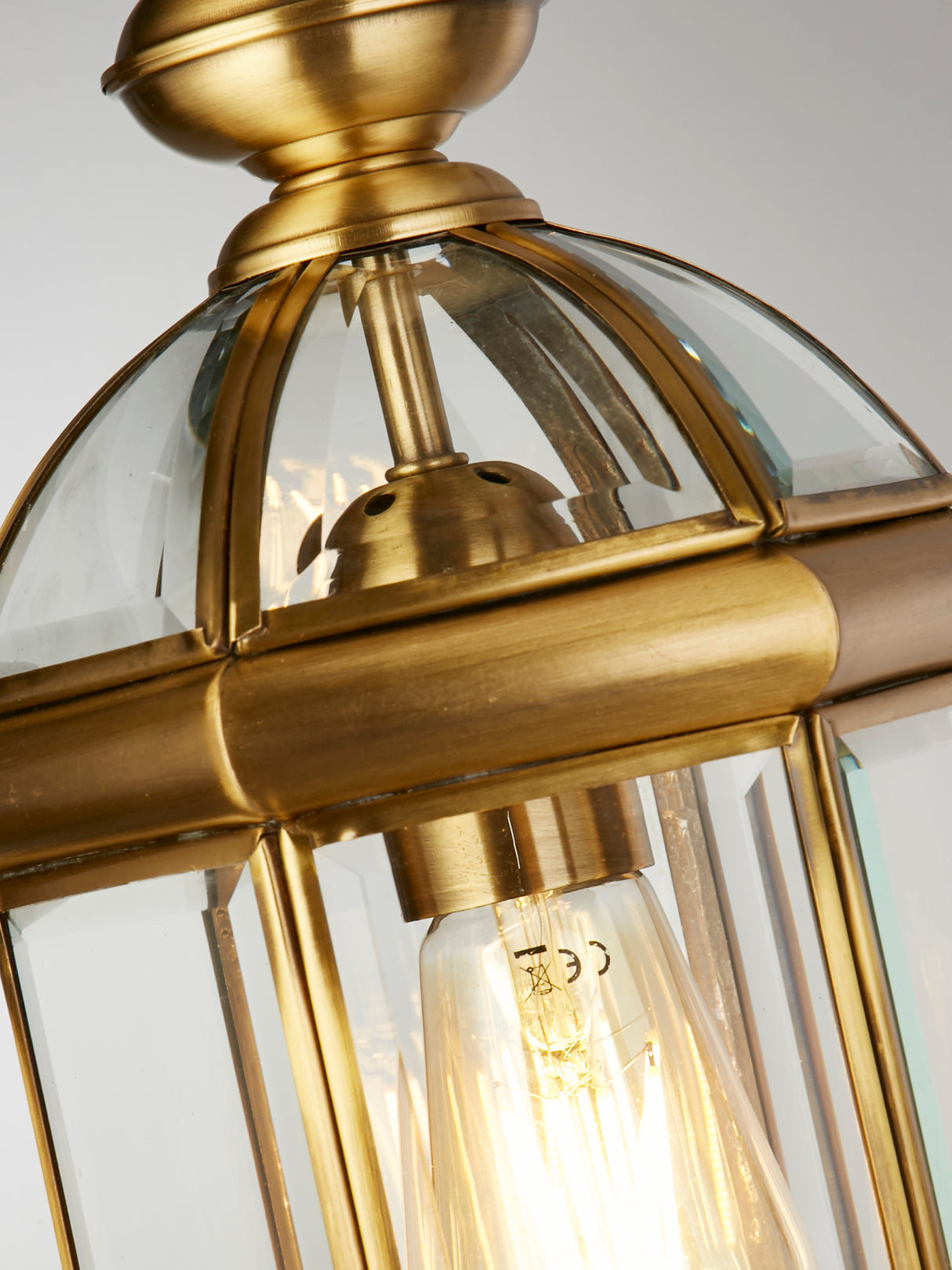 Searchlight Electric Bevelled Lantern - Antique Brass Metal & Clear Glass 7131AB